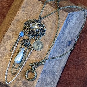 New Handcrafted Victorian Bronze Charmed Necklace on Chain